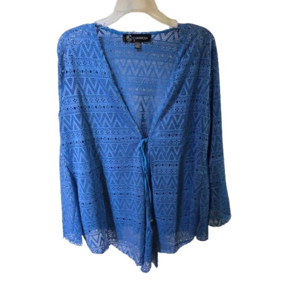 NWOT Charmosa XL Open Front Mesh Kimono Swim Cover-Up Blue 125595